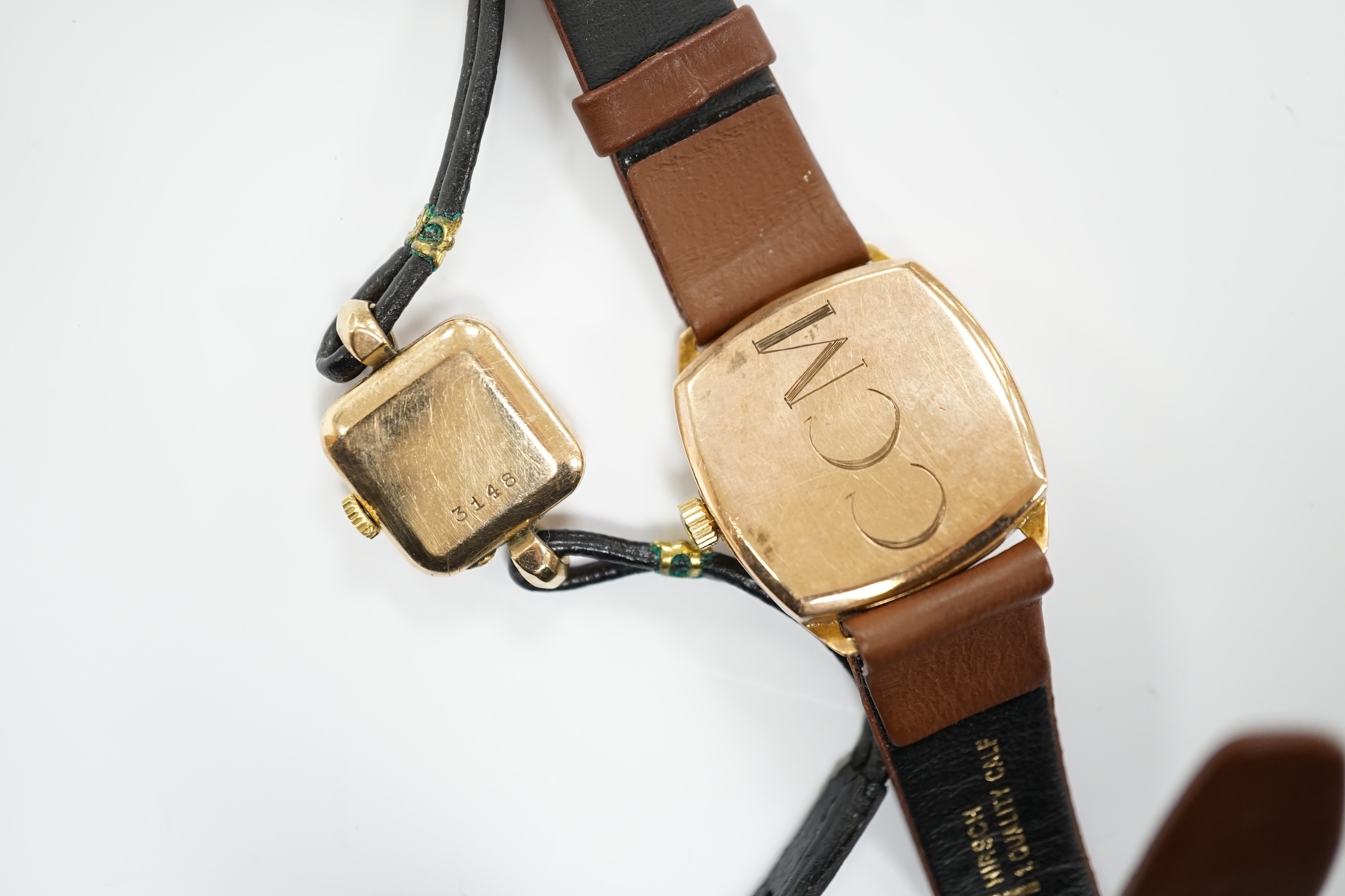 A gentleman's 9ct gold Royal manual wind wrist watch and a lady's yellow metal manual wind Trebe wrist watch.